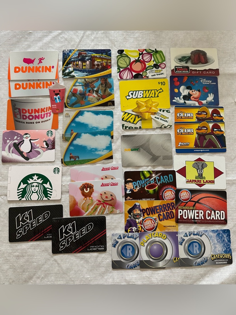 51 Store Plastic Gift Cards Food/Entertainment Reusable!